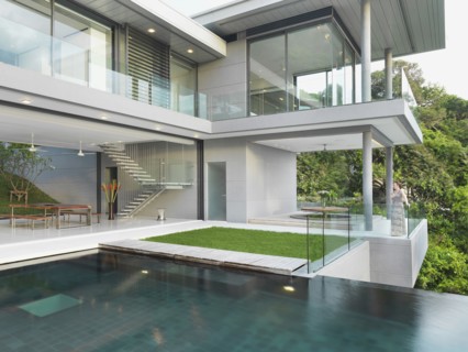 Swimming pool outside open modern home