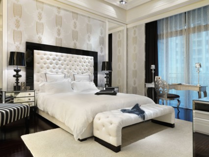 White bed in elegant master bedroom
