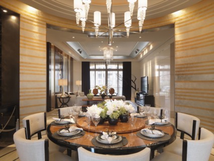 Circular dining table in elegant modern home