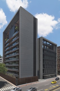 Exterior high rise apartment building