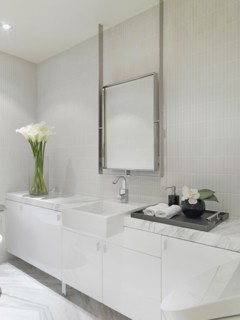 Countertop and sink in modern bathroom