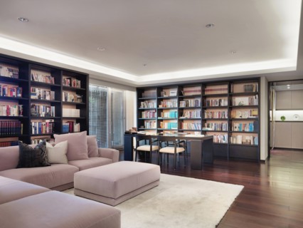 Light pink corner sofa in modern living room