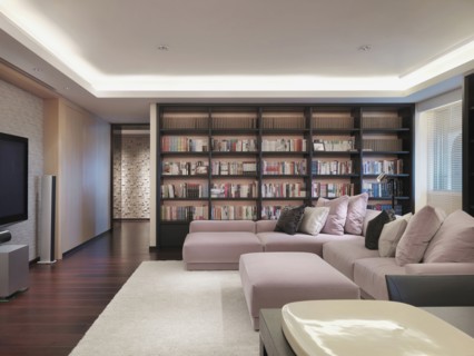 Light pink corner sofa in modern living room