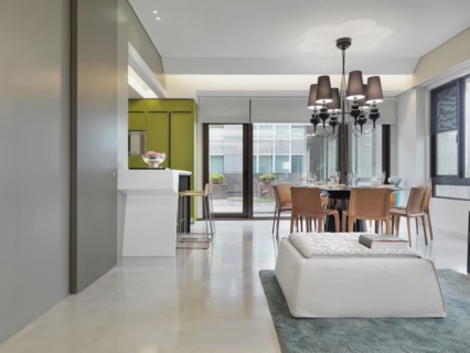 Kitchen breakfast bar and dining room in modern home