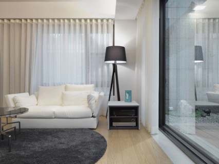 White love seat in modern living room