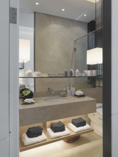 Modern bathroom with large mirror