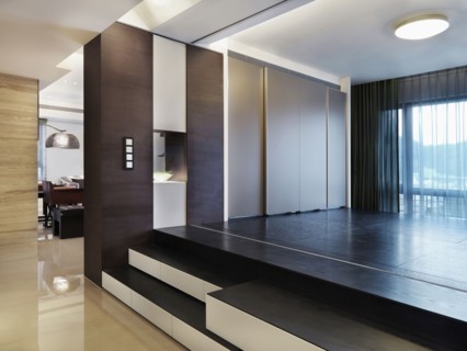 Steps up to yoga studio in modern home
