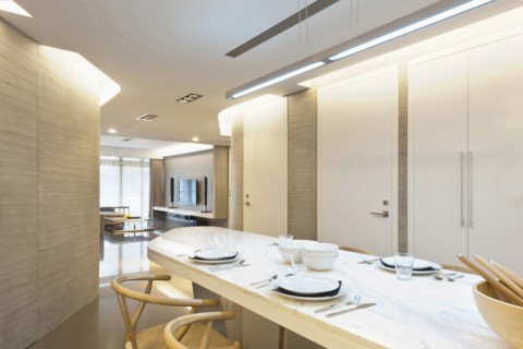 Place settings on dining table in modern home
