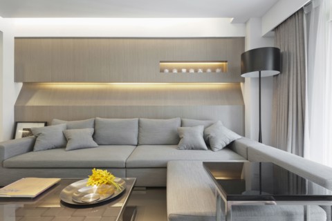Gray sectional sofa in modern home
