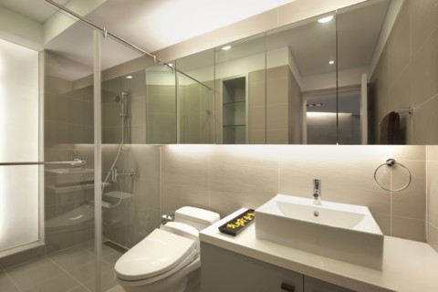 Modern bathroom with large glass shower