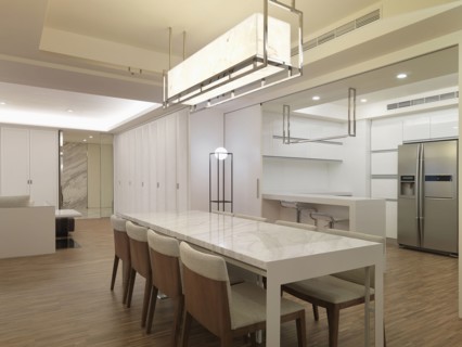 Marble dining table in modern home