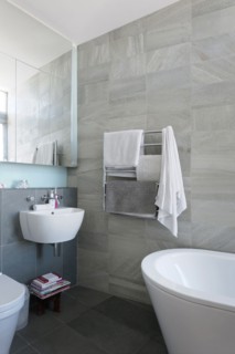 Modern bathroom with floating sink