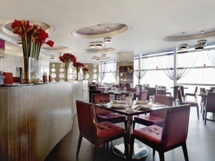 Interior of dining area in luxury hotel