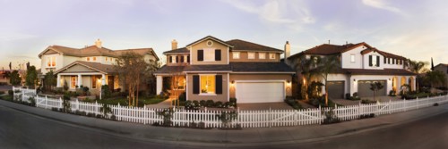 Panoramic of Traditional American Suburban Homes