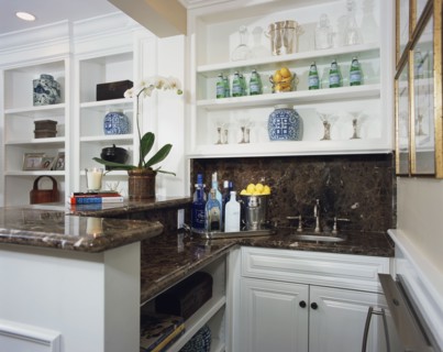 Small wet bar with granite countertops