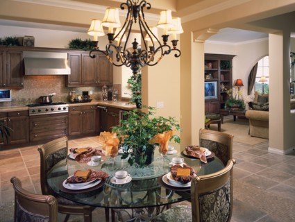 Circular dining table in traditional kitchen