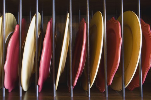 Plate Rack with Red and Yellow Plates