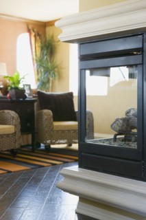 Glass Sided Fireplace in Living Room