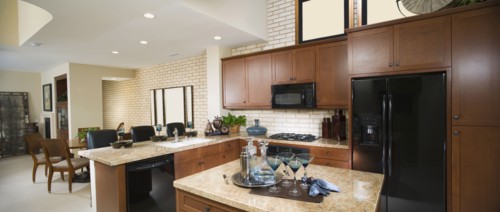Contemporary Kitchen with Dark Wood Cabinetry