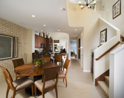 Contemporary Dining Room with Wood Table
