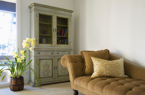 Brown Chase Lounge and Green Armoire