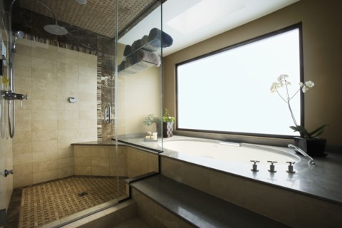 Modern Bathroom with hot tub and Shower