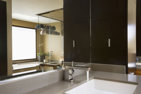Modern Bathroom Vanity with Reflection of hot tub