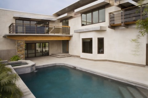 Rear Exterior of Modern Home and Swimming Pool