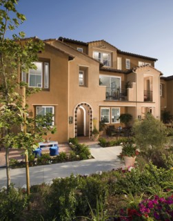 Exterior of attached home during the evening