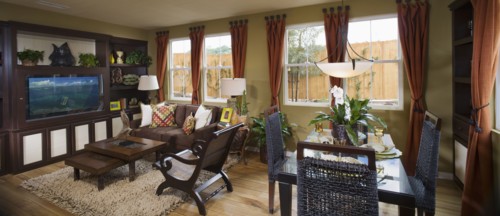 Interior of contemporary dining room and living room