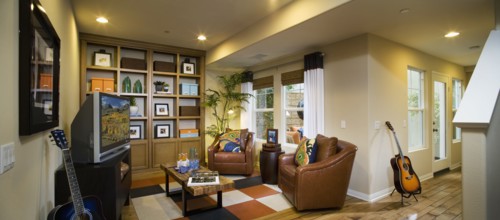 Interior of entertainment room and patio