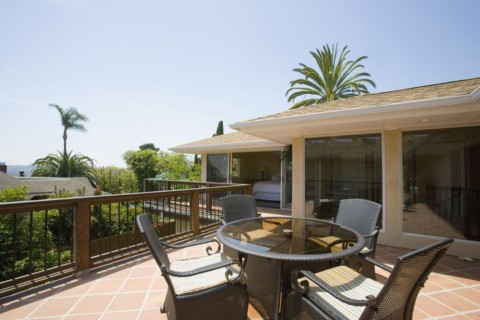 Exterior of back patio with dining table
