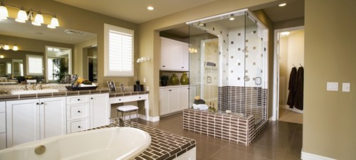 Interior of a contemporary master bathroom