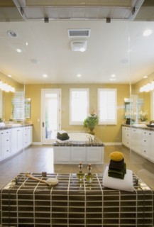 Image of bathroom from inside of shower.