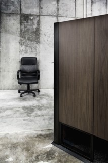 Detail of a lone leather office chair