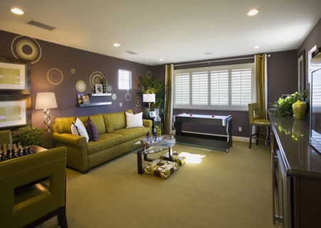Contemporary purple and green game room
