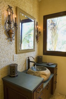 Interior of powder room with modern vanity