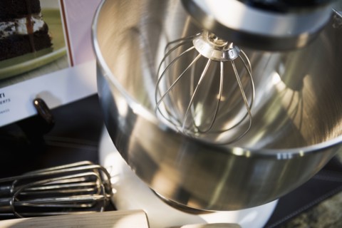 Detail of mixing bowl in classic stand mixer