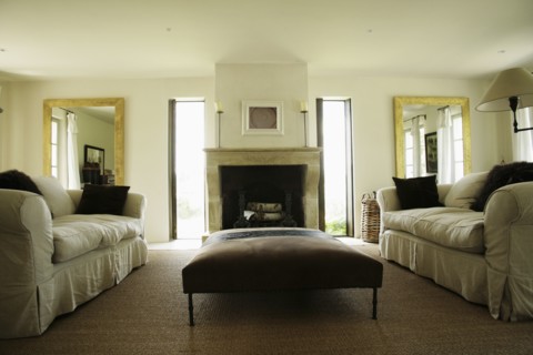 Symmetrical view of traditional living room