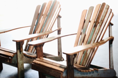 Pair of wooden adirondack chairs