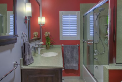 Bathroom sink and shower in contemporary house
