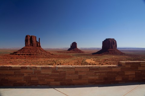 Butte rock formations in desert landscape