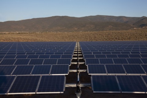 Solar panels in remote landscape