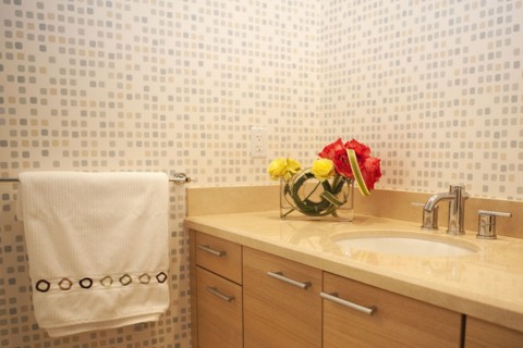 Sink and towel in modern bathroom