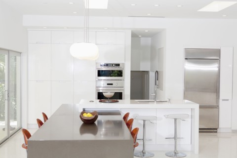 Counters and cabinets in modern kitchen