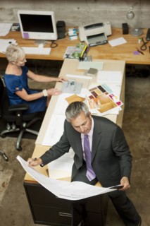 High angle view of architects working in office