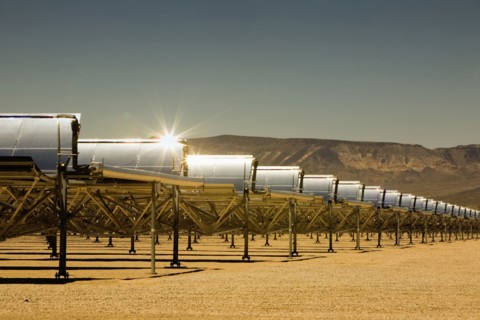Rows of solar panels in desert