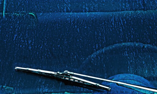 Close up of windshield wiper on car