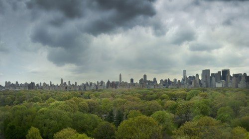 Urban park and city skyline
