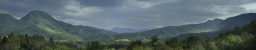 Mountains in rural landscape